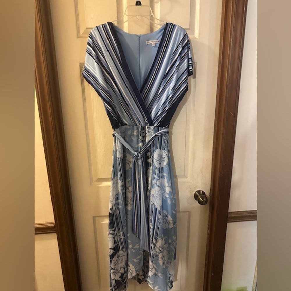 Sandra Darren Blue and White Maxi Dress